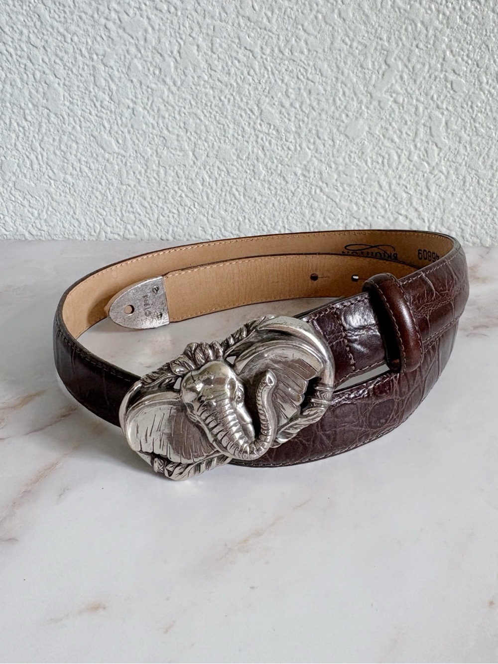 1996 Brighton Elephant Brown Croc Embossed Leather Belt Medium